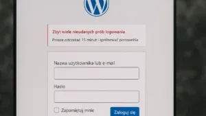 Zrzut ekranu z komunikatem „za dużo prób logowania” w panelu WordPress