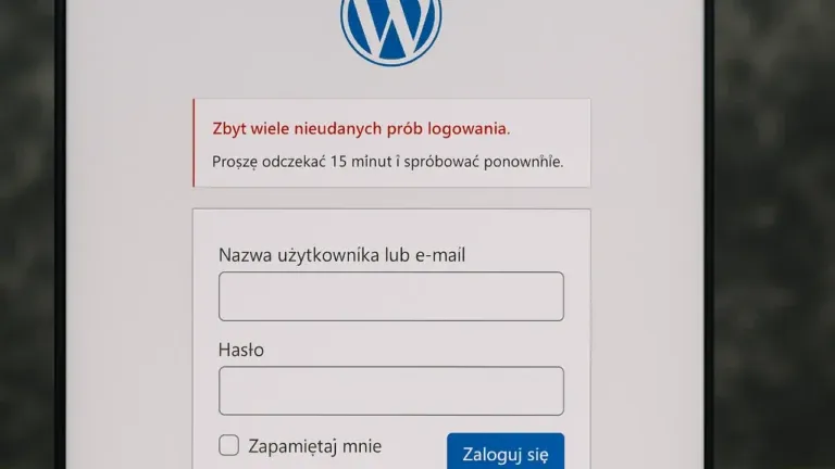 Zrzut ekranu z komunikatem „za dużo prób logowania” w panelu WordPress
