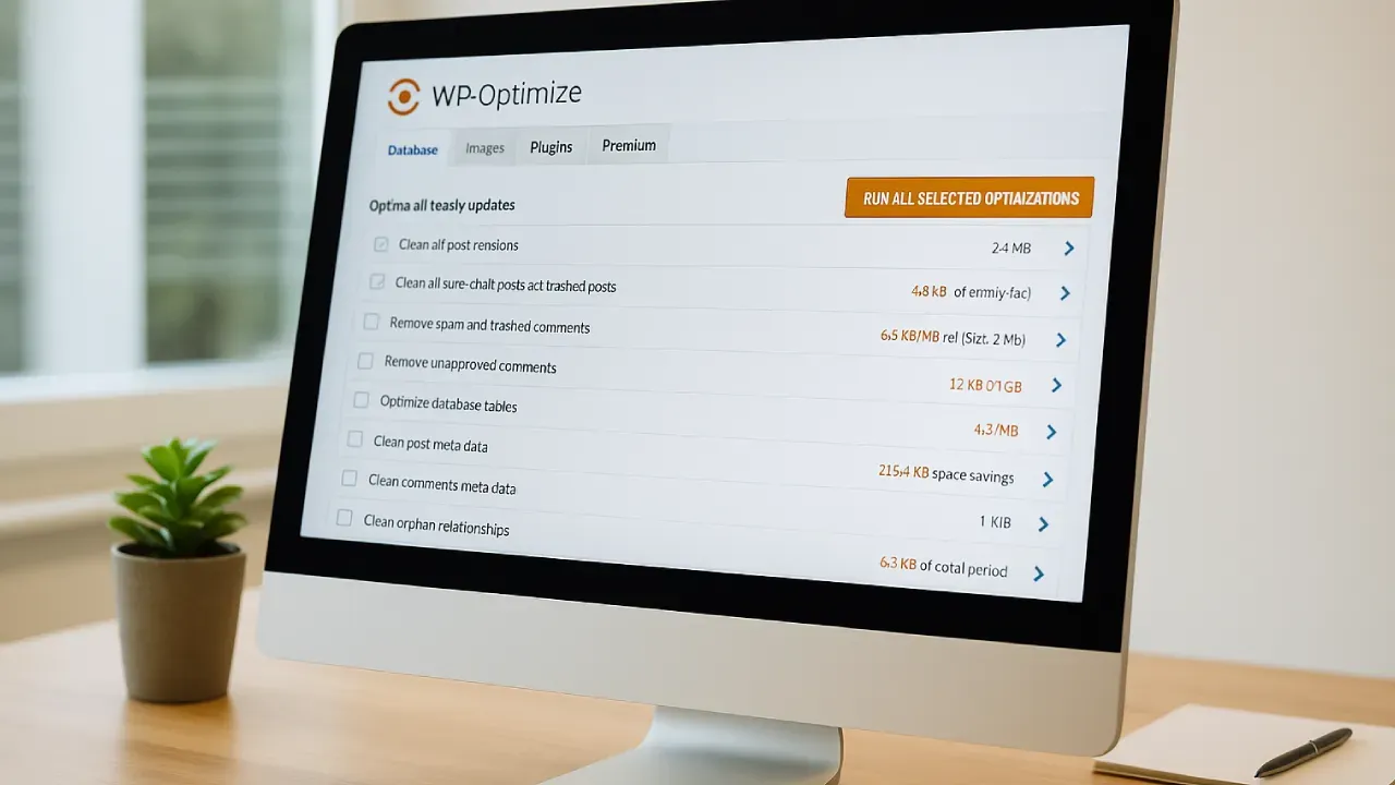 Zrzut ekranu WP-Optimize z listą danych do usunięcia