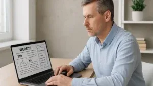 Właściciel firmy projektuje stronę zoptymalizowaną pod SEO