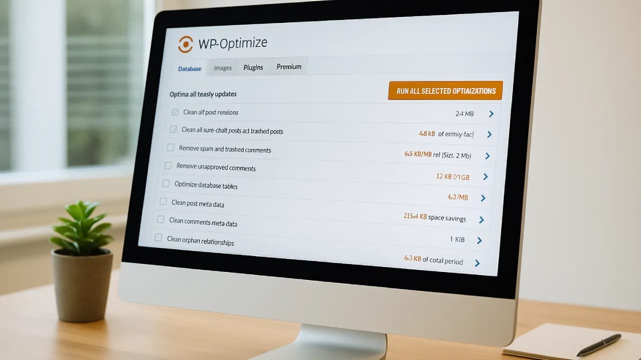 Zrzut ekranu WP-Optimize z listą danych do usunięcia